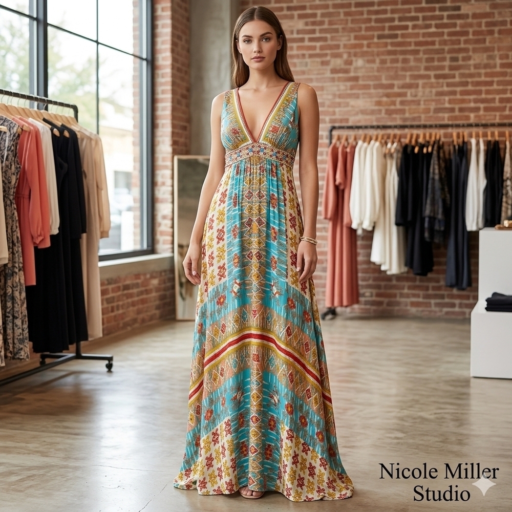 Nicole Miller Studio Silk Beaded Maxi Dress 4
